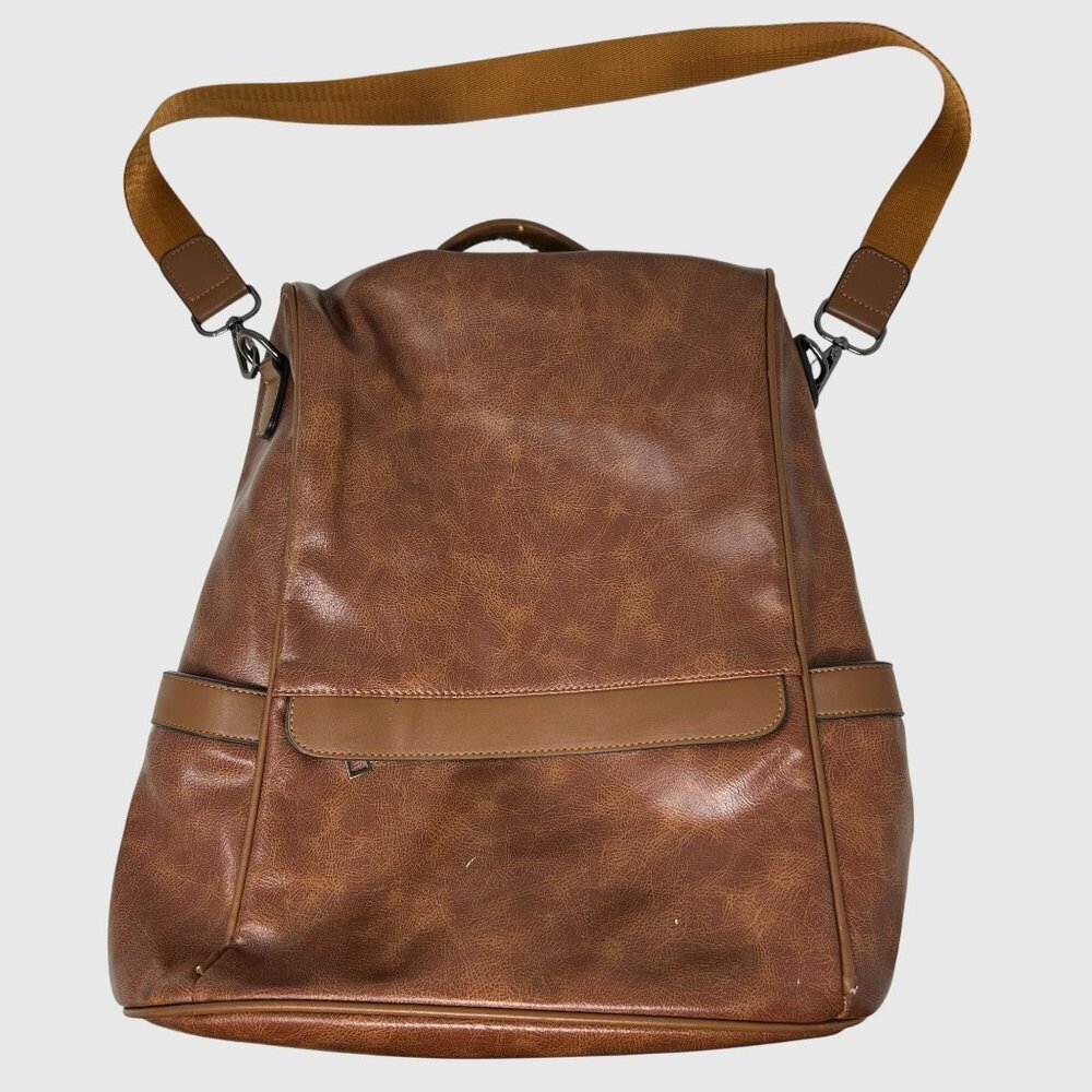 Unisex Cheruty Brown Faux Leather Backpack- Adjustable Straps Zipper Closures